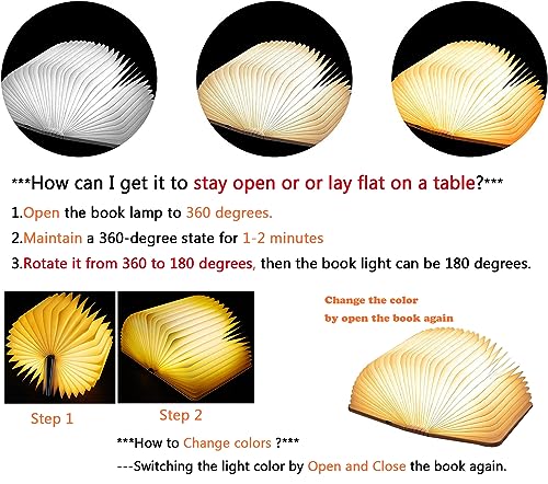 Image of Wooden Book Light Novelty LED Night Light Portable Folding Book Lamp Paper Lantern for Home Decor Gifts for Book Lovers Women (3 Colors /Red Walnut, S:5.7 * 4.3 * 1.0in(14.4x10.9x2.54cm))