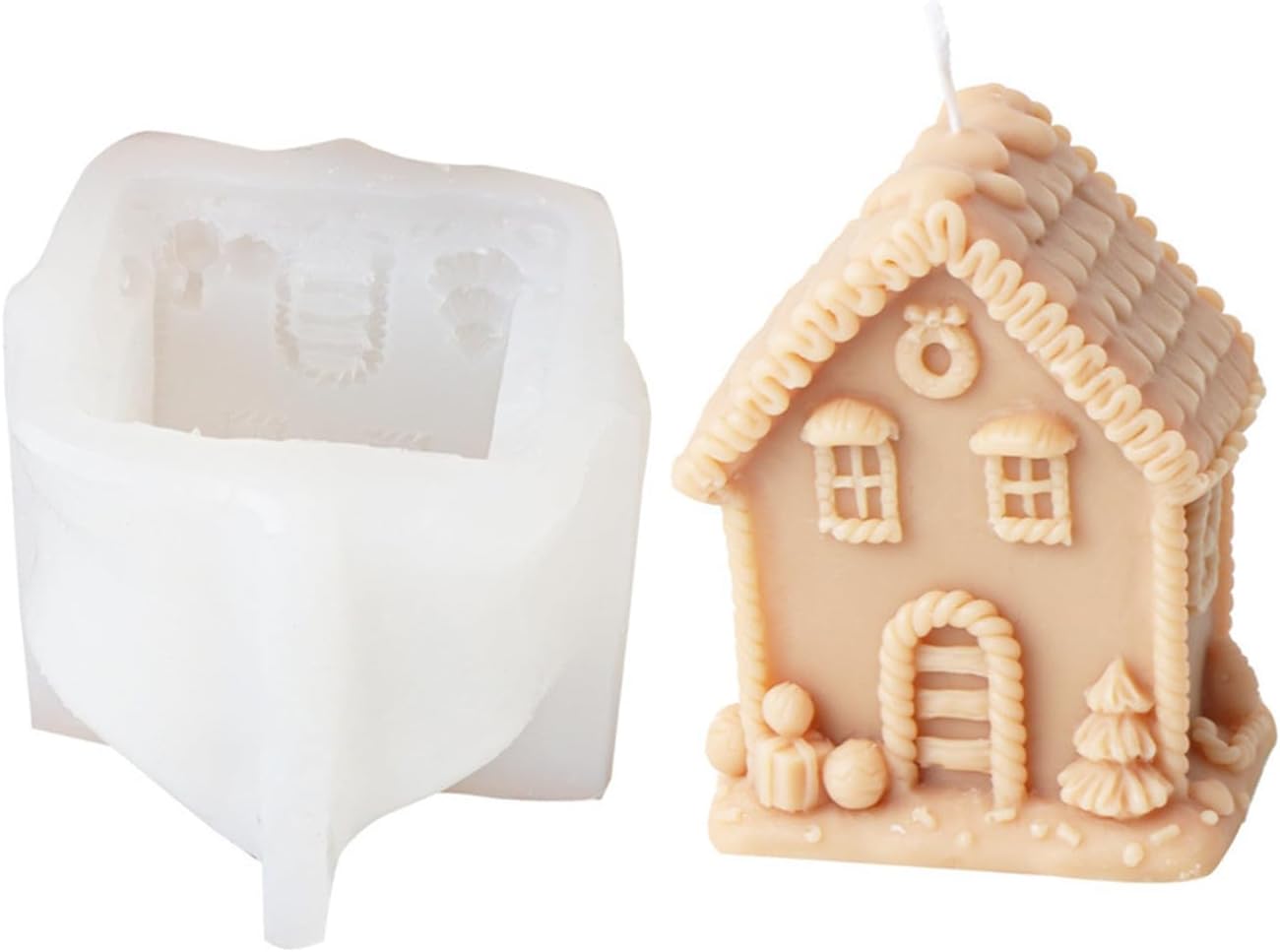 3D Gingerbread House Candle Mold, Christmas Gingerbread House Silicone Mold for Fondant, Chocolate, Soy Wax Candle, Soap, Plaster, Bath Bomb, Epoxy Resin Casting, Xmas Crafts (C)