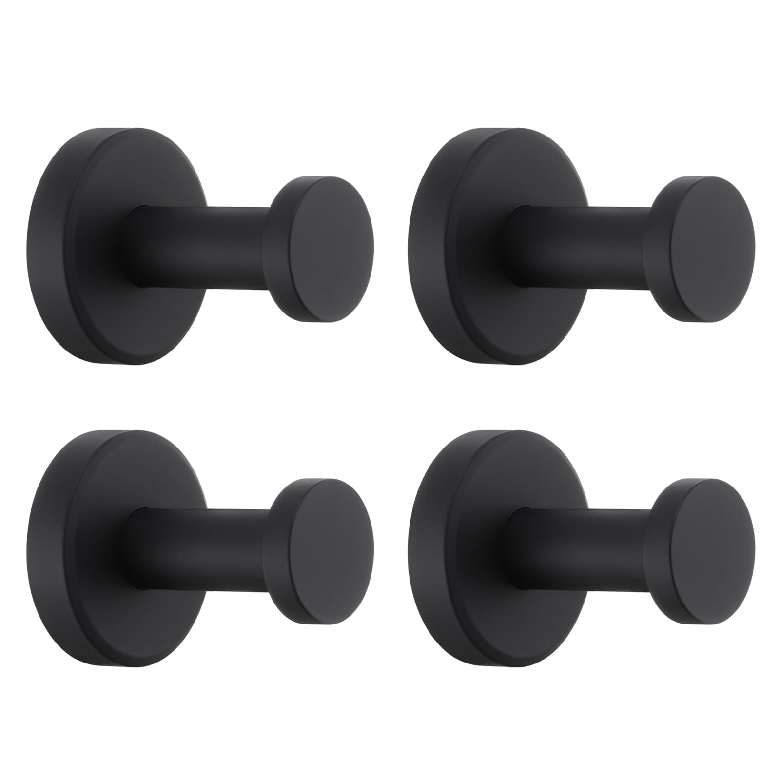 APLusee Matte Black Bath Robe Towel Hook 4 Pack, Stainless Steel Bathroom Coat Hook, Wall Mount
