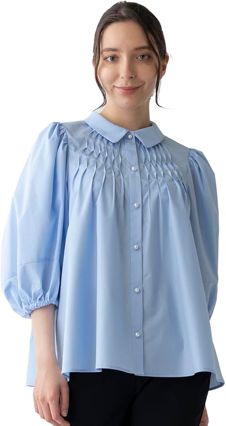 Amazon | [ソーノ] クラシック ラジアルウエーブパフィフレアブラウス