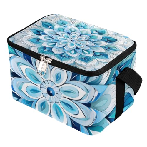 Lunch Bags for Women Men 9 Cans,Abstract Blue Flowers Hot & Cold Food Delivery Bag Insulated Grocery Bag Insulated Lunch Box Beauty Floral Cooler Bag for Office Work Picnic Beach