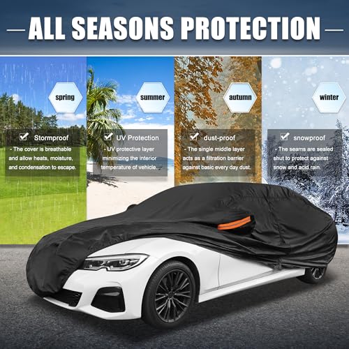 Image of X AUTOHAUX Car Cover for BMW 3 Series 2013-2025 Aluminum Film Outdoor Waterproof Sun Rain Snow Hail Protection with Driver Door Zipper