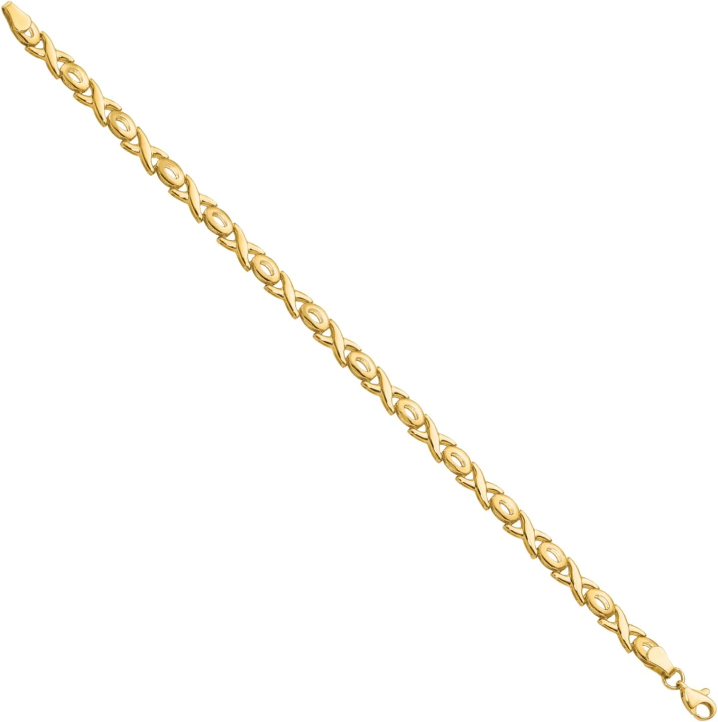 IceCarats 14K Yellow Gold 4mm Thick Link Chain Kisses Bracelet 7 inch, Polished For Her
