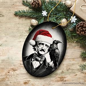 Gothicedgarallanpoewithsantahatandravenornamentspookyhalloweentreechristmasdecoroval Urban Country Home Decor Gothic edgar allan poe with santa hat and raven ornament spooky halloween tree christmas decor oval urban country home decor