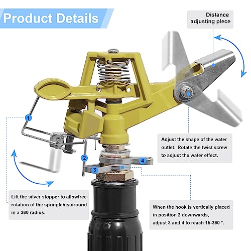 Xyadx Impact Sprinkler On Tripod Base, 360 Degree Large Area Sprinklers For Yard, Suitable For Agriculture, Lawn Sprinkler, Heavy Duty Brass Sprinkler Head And Adjustable 22–36 Inch Tripod, 1 Pack #TOP3