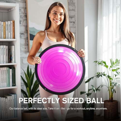 Image of Half Balance Ball Trainer - 23 Inch Half Exercise Ball for Workout, Physical Therapy, Yoga, Home Gym, Core Strength, Stability, Fitness, Balance Training Equipment with Resistance Bands, Foot Pump