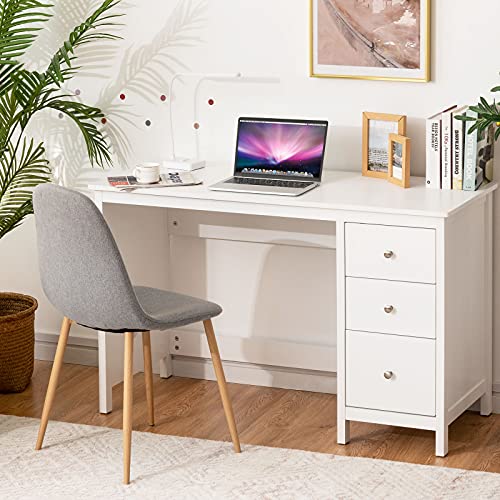 Tangkula White Desk With Drawers, Modern Home Office Computer Desk With Storage Drawers & Spacious Desktop, Compact Writing Study Desk Laptop Desk For Bedroom, Multipurpose Computer Workstation #TOP1