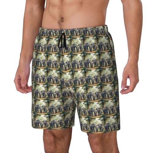 Asian Elephants Print Men Stylish Functionality Swim Trunks Breathable Beach Shorts Surfing Gym Fishing2