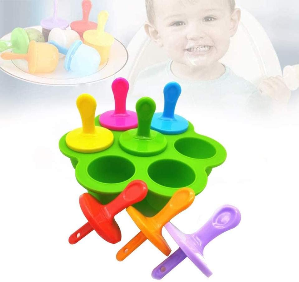 Mini Silicone Popsicle Mold, 7-cavity DIY Ice Pop Mold with Colorful Plastic Sticks, Popsicle Makers for Egg Bites, Lollipop and Ice Cream Mould, Baby Food Storage Container, Non-Stick Ice Cube Trays