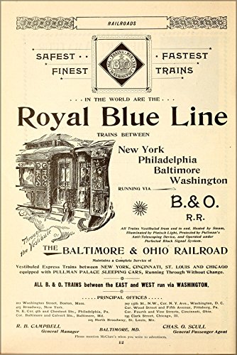 24"x36" Gallery Poster, royal blue line baltimore & ohio railroad 1896 advertisement