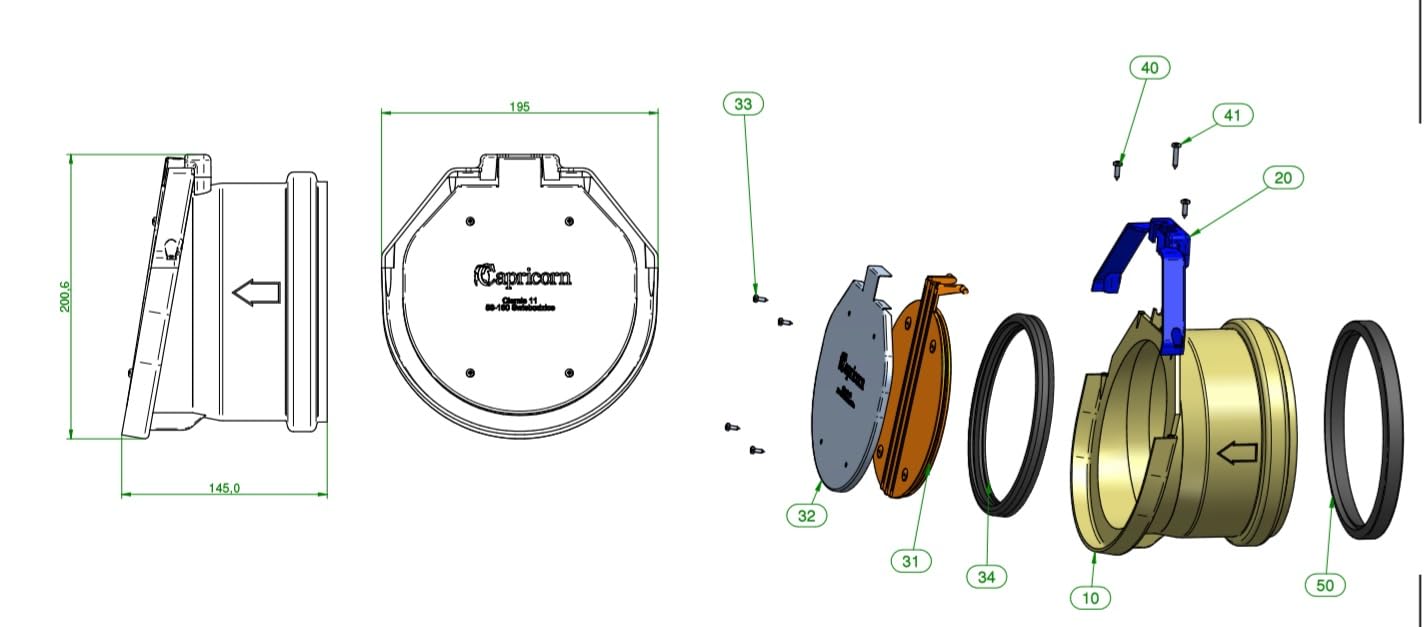 Clapet Anti-Retour DN160 – Clapet Terminal de Sortie – Anti-Refoulement pour Évacuation Eaux Pluviales et Drainage – Avec Joint d’Étanchéité – Polypropylène Résistant - 160 mm