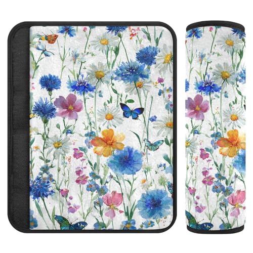 Image of 2 Pack Seatbelt Covers Seat Belt Cover Pad for Adults Boys Girls Car Seat Strap Covers Pads Cushion Universal Shoulder Strap Pad Protector for Backpack Camera Bag 10x7.7Inch Watercolor Cornflower Dais