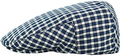 Men's Light Weight Cotton Plaid Summer Newsboy Flat Ivy Driving Cap (Navy-Beige Check, X-Large) #TOP1
