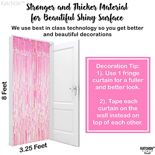 Image of KatchOn, XtraLarge Pink Streamers - 3.2x8 Feet Pack of 2 | Iridescent Backdrop for Pink Party Decorations, Slumber Party Decorations | Birthday Decor for Women, Bachelorette Party Bridal Shower