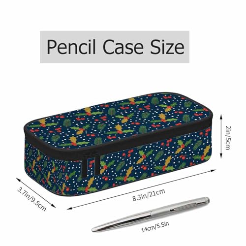 Image of Berries Pencil Case Red Fruit Green Leaves Winter Holly Leaves Pencil Bag Pen Markers Pouch Holder Organizer for Boy Girl School Students