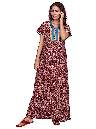 Image of Evolove Women's Cotton Long Maxi Night Gown Nighty Dress with Pocket, Super Soft Comfortable (LNG-Cotton-2)