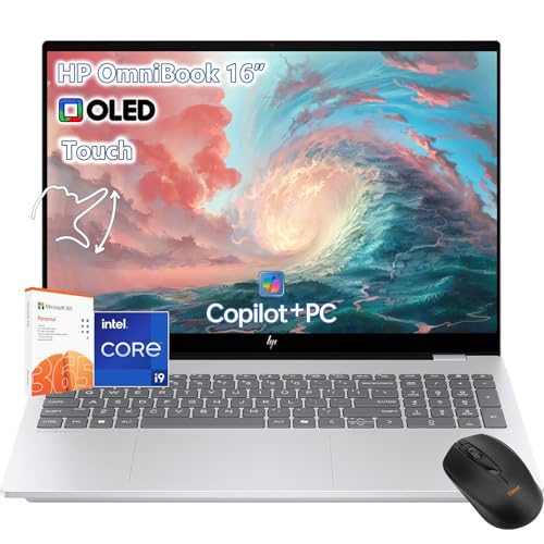 HP OmniBook 7 Laptop con pantalla táctil - 16 pulgadas 2K OLED 120Hz -Intel Core 9 270H Beat AMD Ryzen 9 8945H -64GB RAM -2TB SSD -Windows 11 Pro Office 365 - Computadora de negocios portátil PC AI