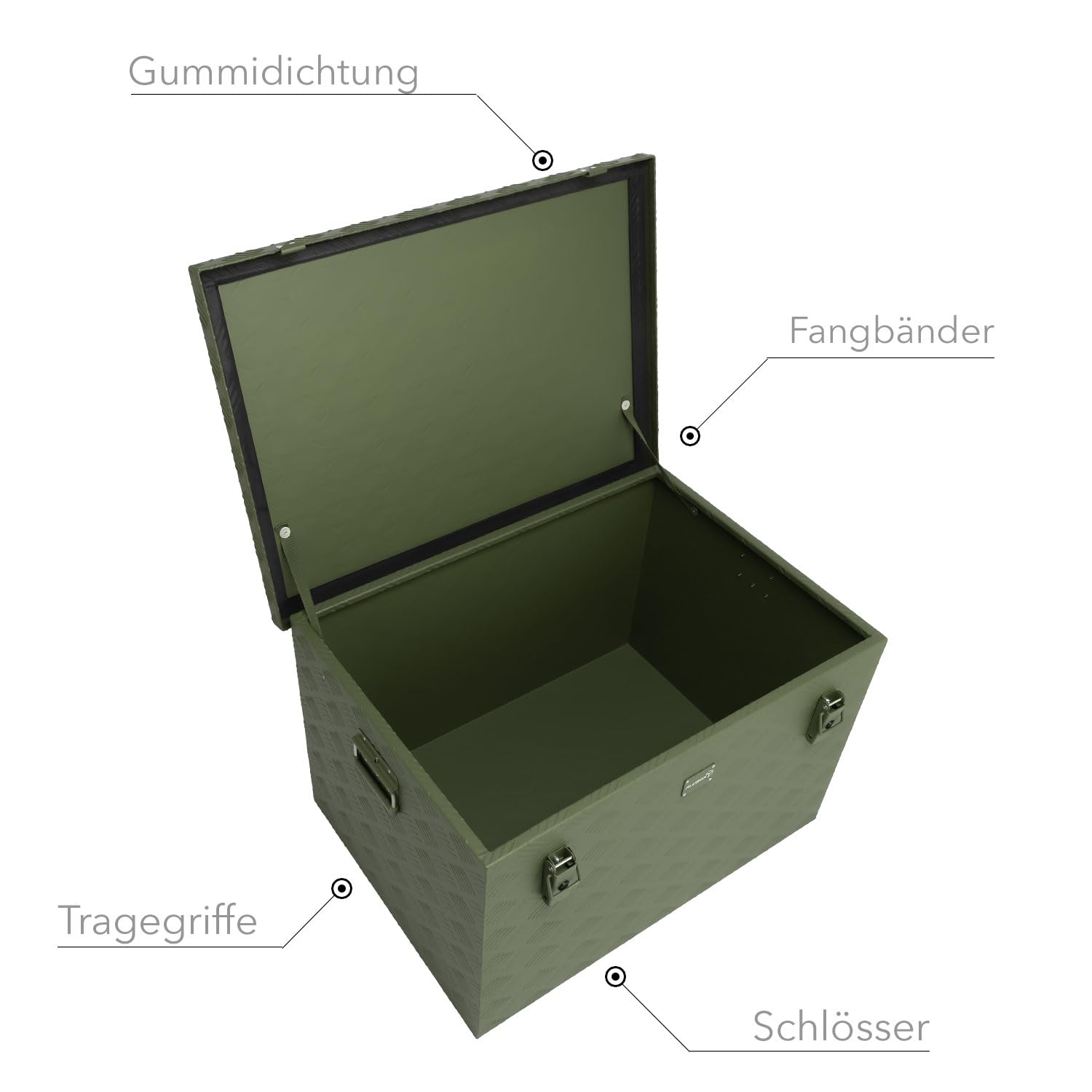 alubox Werkzeugkiste Riffelblech olive ABX-RL190G Aluminium 1,5mm Werkzeugkiste leicht und robust 190 Liter - oliv grün lackiert