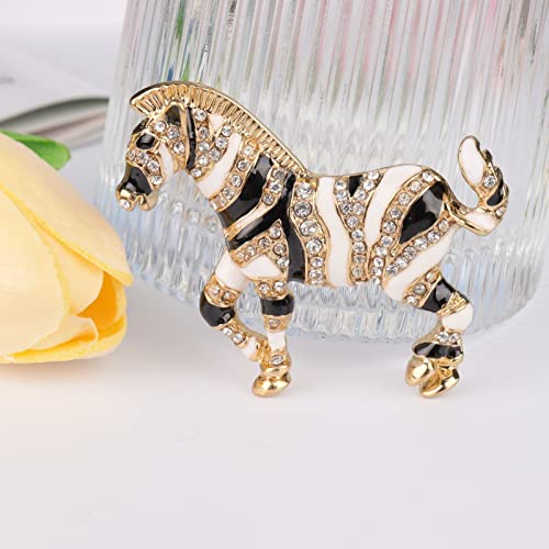 Cute Striped Zebra Brooch Gold Plated Vintage Statement Huge Lapel Pin Crystal Rhinestone Enamel Animal Fashion Jewellery #TOP5