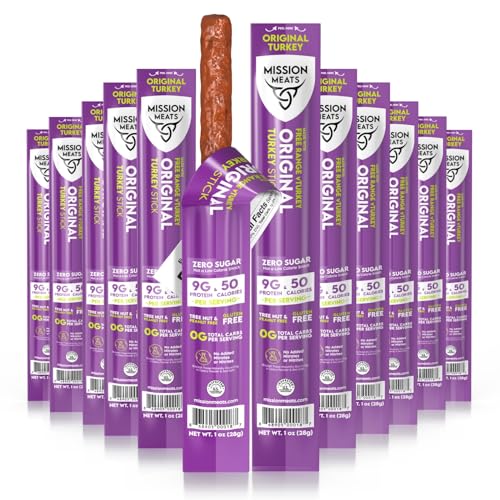 Mission Meats Turkey Sticks, 100% Free Range Turkey Jerky, Zero Sugar, Delicious Healthy Snacks, 9g...