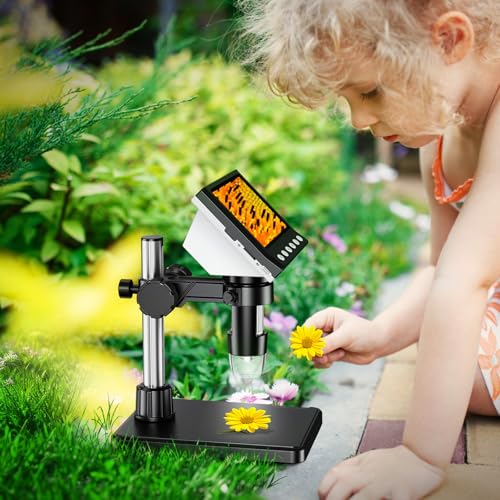 Hayve Digital Mikroskop, 4,3 Zoll LCD Mikroskope, 1080P USB Mikroskope mit 8 Einstellbaren LED Licht, Mikroskop für Kinder, Erwachsene, Kompatibel mit MacOS Windows