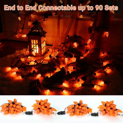 Brizled C9 Halloween Lights, 33ft 50 LED Faceted C9 Orange Lights String Connectable, 120V UL Certified Orange Lights, Outside LED Halloween Lights Black Wire for Outdoor Indoor Garden Tree Yard Patio