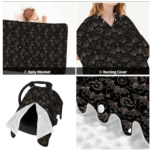 Image of Night Bat Moon Baby Car Seat Canopy Nursing Cover for Newborn Car Seat Breastfeeding Covers Blanket Newborn Shower Gift