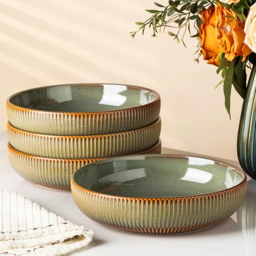 theterra 8.5" Ceramic Pasta Bowls Set of 4, Salad Bowls