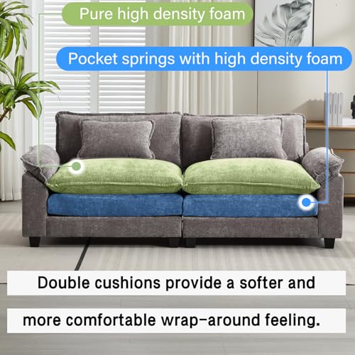 Image of Oprisen 86 inch Modular Sectional Sofa, Comfy Cloud Couch Sectional Sofa with Ottoman, Chenille Sofa Sleeper Deep Seat Sofa with Throw Pillows for Living Room (Light Gray, 86 inch- Loveseat)