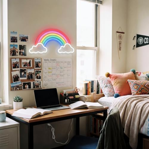Image of Neon Rainbow Sign, USB Powered LED Wall Light, Cute Rainbow Cloud Acrylic Decor for Girls Bedroom, Kids Room, Nursery & Dorm - Safe, No-Flicker Night Light for Party, Christmas & Birthday Gift
