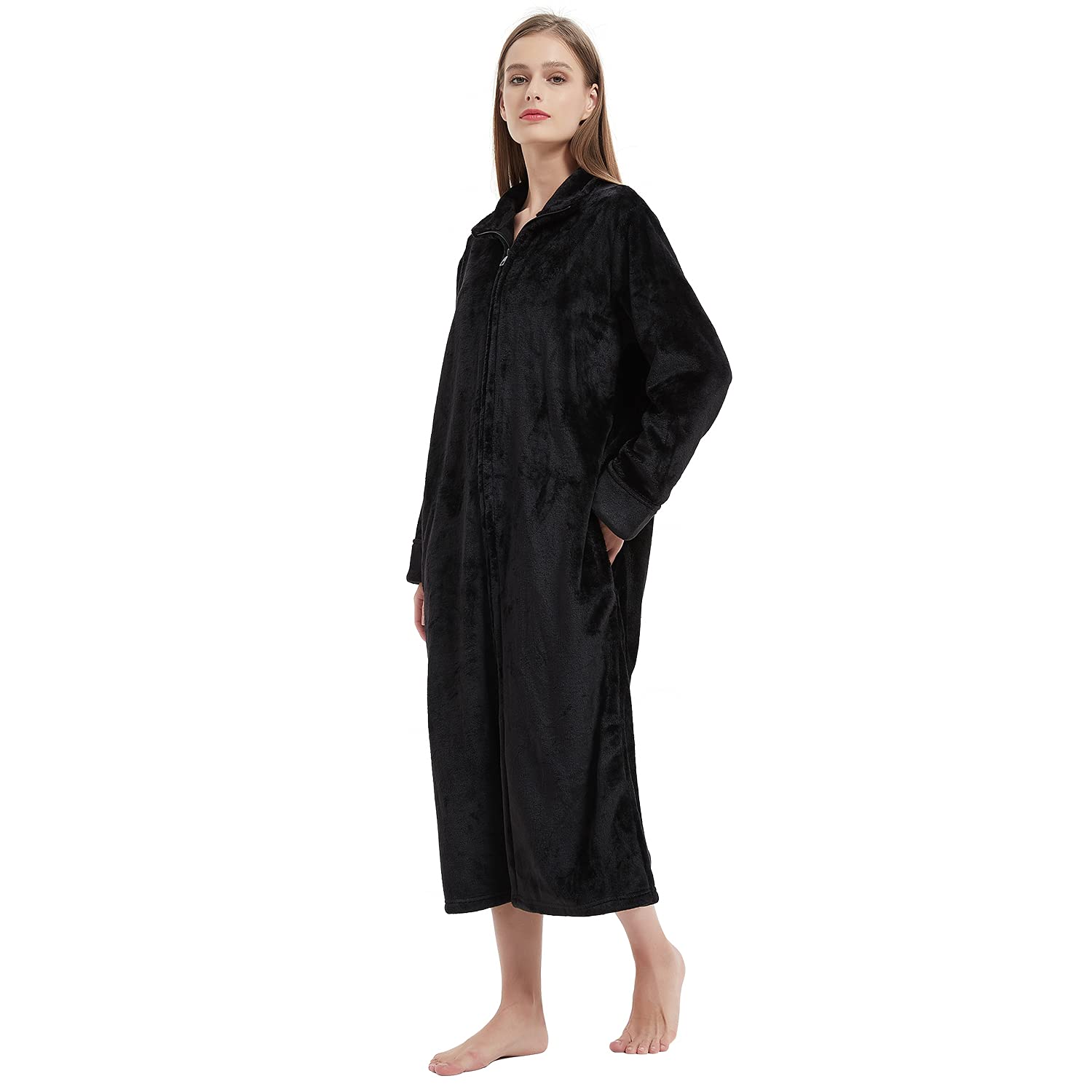 SEASHORE TREEZip Up Robes Women's Men Robe Bathrobe Front Zippered House Coat