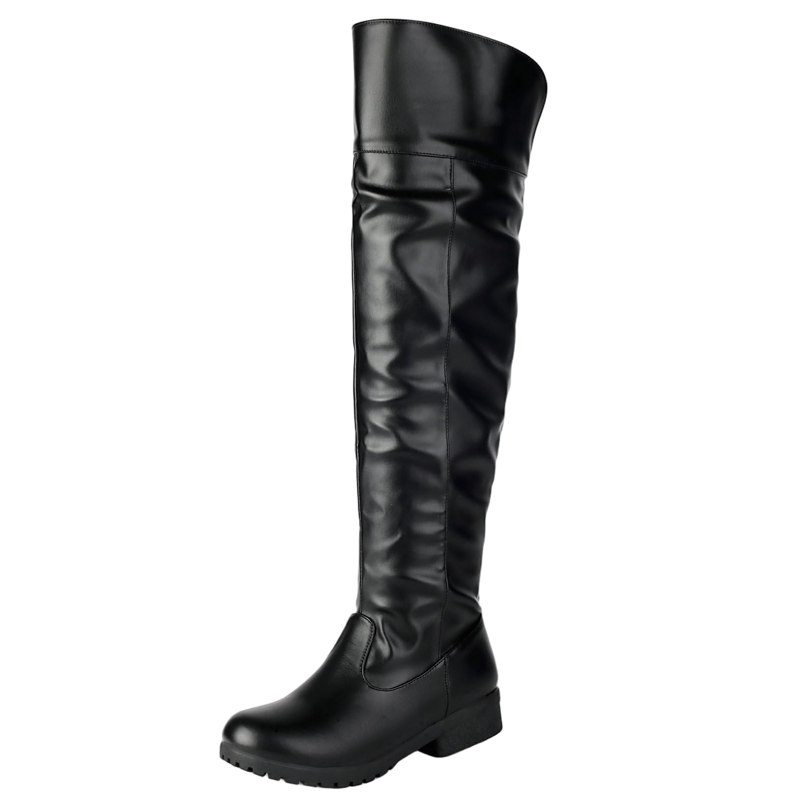 DINTAHA Flat Thigh High Chunky Heel Boots for Women Over The Knee Boots