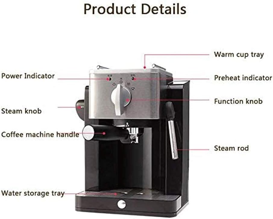 5Bar Home Coffee Machine, Semi-automatic Coffee Machine Office Home Small Espresso Machine Milk Foam(D)