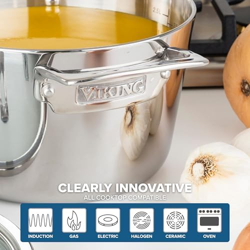 Viking Contemporary 3-Ply Stainless Steel Stock Pot, 3.4 Quart Soup Cooking Pot with Lid - Thumbnail 3