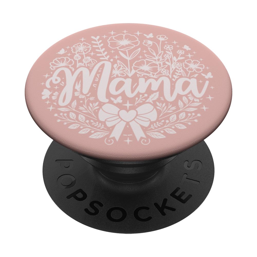 Baby Pink Heart Mama Bow Minimalist Floral Wildflower Mama PopSockets Adhesive PopGrip