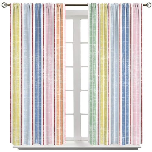 KANEPE Striped Curtains, Abstract Colourful Streaks Line Repeating Pastel Pattern Blackout Window Treatments, Rod Pocket Thermal Insulated Drapes 2 Panels Set for Bedroom Living Room, 42" W X 45" L