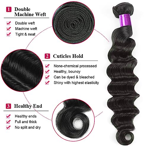 Human Hair Loose Deep Wave Bundles 4 Bundles 16 18 20 22 Inch Loose Deep Wave Cheap Hair Bundles 100% Virgin Human Hair Bundles Loose Wave Bundles Human Hair Extensions Natural Black For Black Women #TOP2