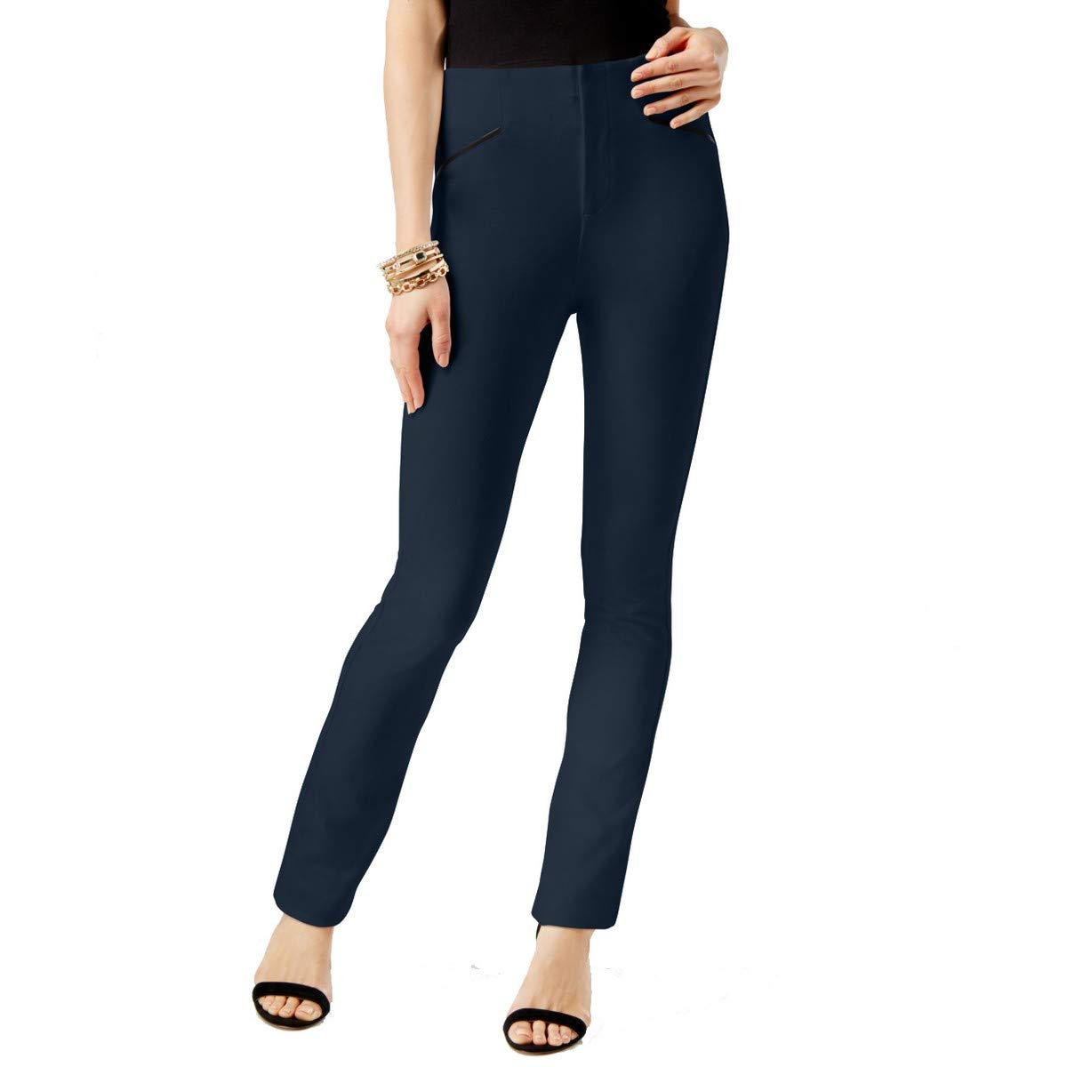 I-N-C Womens Faux Leather Trim Casual Trouser Pants Blue 16 Short