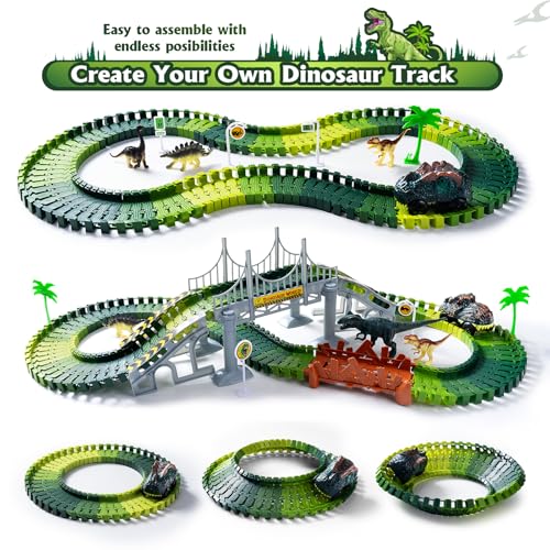 Dinosaurier Spielzeug Autorennbahn, Rennbahn Racing Track DIY Kinderspielzeug mit 2 Stück Dinosaurier Autos für 3 4 5 6 Jahre alt Jungen Mädchen Geburtstag Party Gunst Geschenk