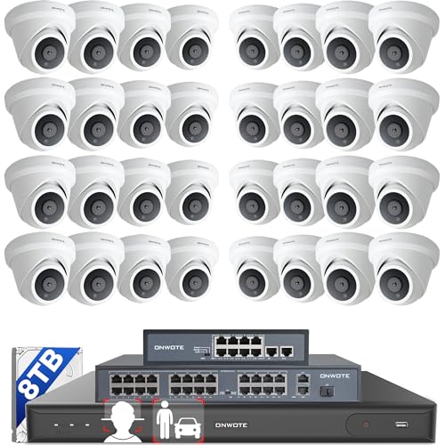 ONWOTE Face Recognition & AcuSearch, 32 Channel NVR Security Camera System, 32x 4K 8MP Audio PoE IP Cameras, 134&deg; FoV, 32CH 6K 12MP Commercial NVR 8TB, 4 HDD Ports Support 40TB, Business Surveillance