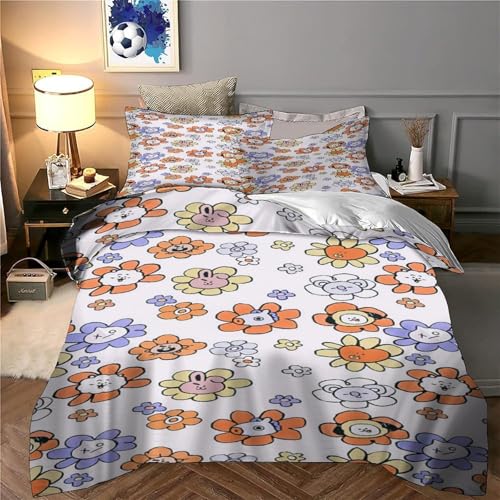 Housse de couette fleurie 3D en microfibre pour lit simple