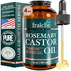 Rosemary Castor Oil for Hair Growth Glass Bottle, Hair Oil for Hair Growth | 4OZ Cold Pressed Hexane-Free blend boosts hair growth, thickens strands, hydrates, reduces shedding & Soothes Dry Scalp
