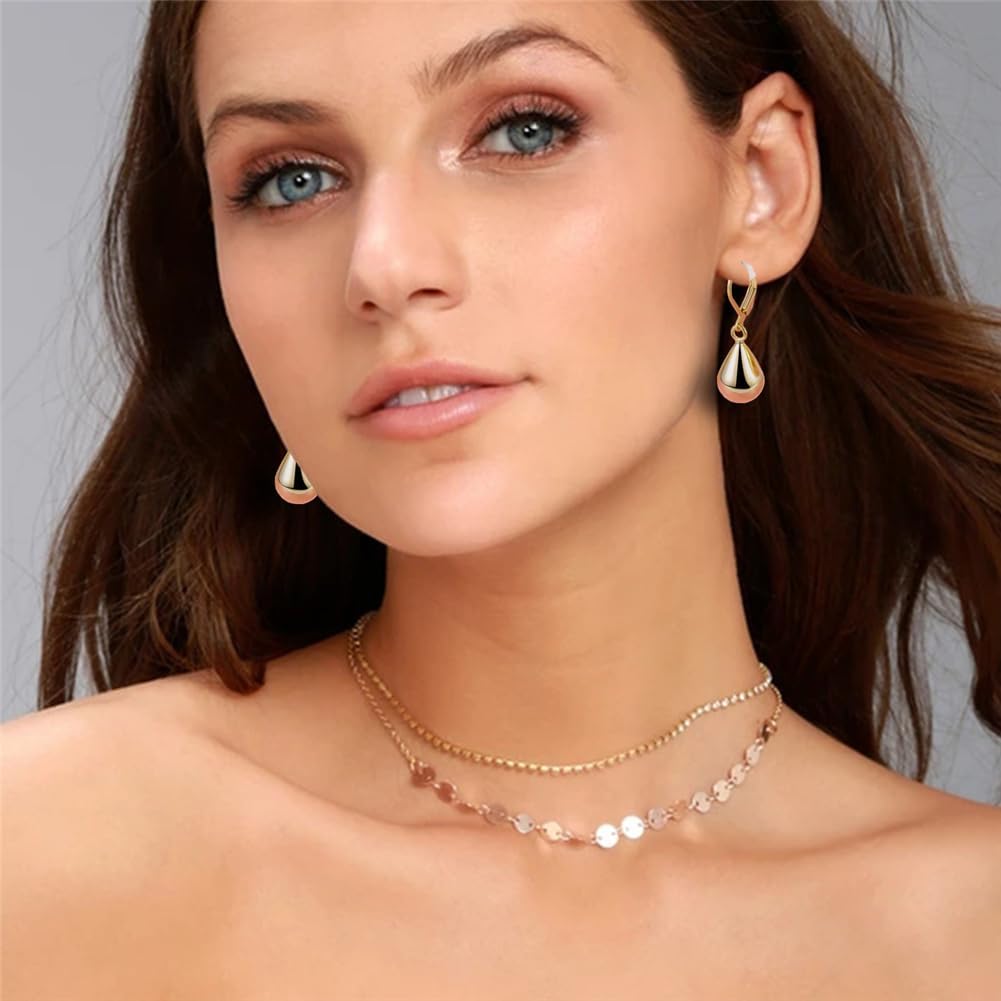 925 Sterling Silver Teardrop Leverback Dangle Earrings for Women Waterdrop Tear Drop Dangle Earrings Fashion Hypoallergenic Jewelry Gifts (Golden) - Image 3