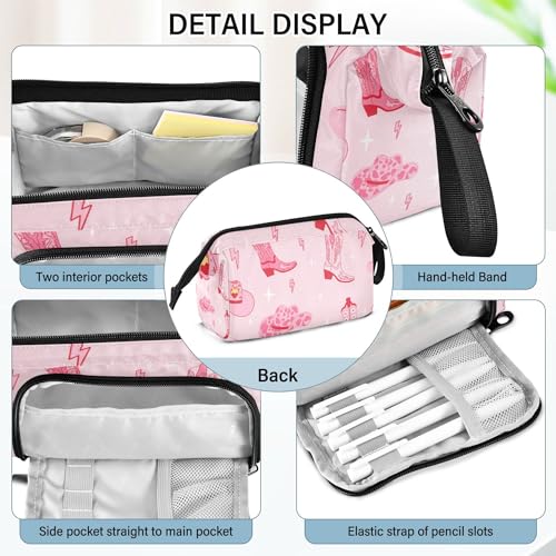 Image of Fisyme Pink Western Cowgirl Boots Pencil Case Large Capacity Pencil Pouch Pen Bag Box Big Makeup Pencil Case Organizer