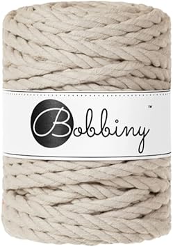 Bobbiny 3 ply 9mm Macrame Cord Beige 33yds/98ft 100% Recycled Cotton