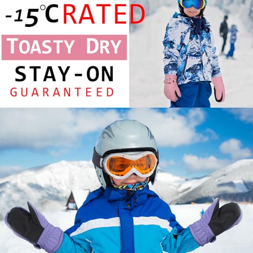 Image of SATINIOR Kids Snow Mittens Waterproof Winter Ski Gloves Warm Thicken Snow Gloves for Girls Boys