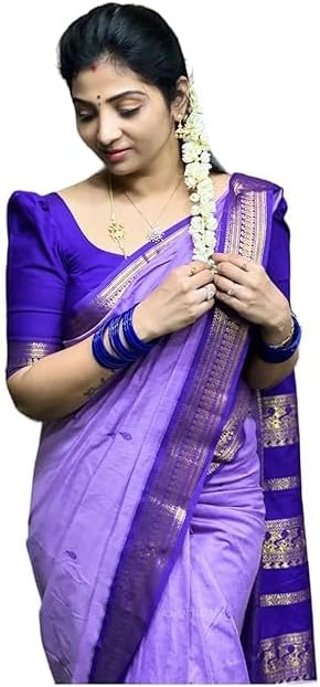 Women's Kanjivaram Cotton Silk Saree South Indian Paithani Sari | gadwal cotton sarees with Zari Border and Blouse Piece - Suitable For All Indian Occasions and Festivals 191