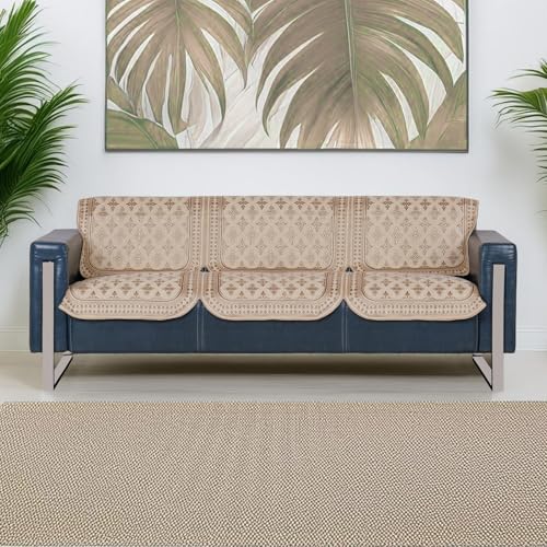 Image of Premium Chenille Woven Anti-Slip 3 Seater Sofa Cover | L-Shape Sofa Seat Protector for Living Room | Durable & Stylish Slipcover - Beige Floral