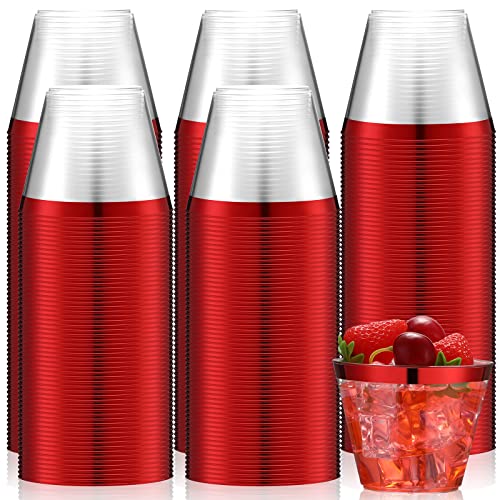 100 Pcs 9Oz Rimmed Plastic Cups Wedding Clear Cups Heavy Duty Disposable Wine Glasses Plastic Cocktail Cups Clear Plastic Cups For Birthday Bridal Shower Baby Shower Holiday Celebrations (Red) #TOP5