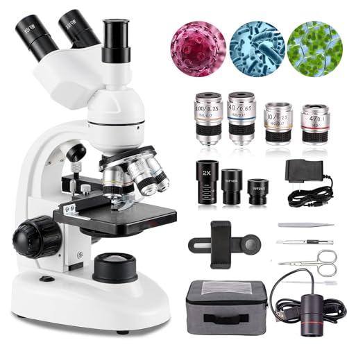 Soflightmok 40x-5000x Trinocular Microscope,Laboratory Trinocular Compound Led Microscope W/Electronic Eyepiece/360° Rotation/Mechanical Stage,for Learning/Experimental Operations,White